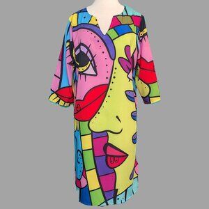 Bold Colorful Abstract Art Tunic Dress Size XL Preowned